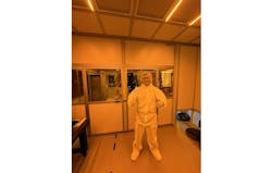 Bright Lu, a Ph.D. student working with Park, in the cleanroom where he fabricated the group’s high-Q resonators using the electron beam lithography seen in the background. Bright Lu, a Ph.D. student working with Park, in the cleanroom where he fabricated the group’s high-Q resonators using the electron beam lithography seen in the background.