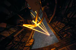 ESO’s Paranal Observatory in Chile marked the brilliant first light for the four powerful lasers that form a crucial part of the adaptive optics systems on ESO’s Very Large Telescope. These are the most powerful laser guide stars ever used for astronomy and mark the first use of multiple laser guide stars at ESO. This image shows the four beams emerging from the new laser system on Unit Telescope 4 of the VLT. ESO’s Paranal Observatory in Chile marked the brilliant first light for the four powerful lasers that form a crucial part of the adaptive optics systems on ESO’s Very Large Telescope. These are the most powerful laser guide stars ever used for astronomy and mark the first use of multiple laser guide stars at ESO. This image shows the four beams emerging from the new laser system on Unit Telescope 4 of the VLT.