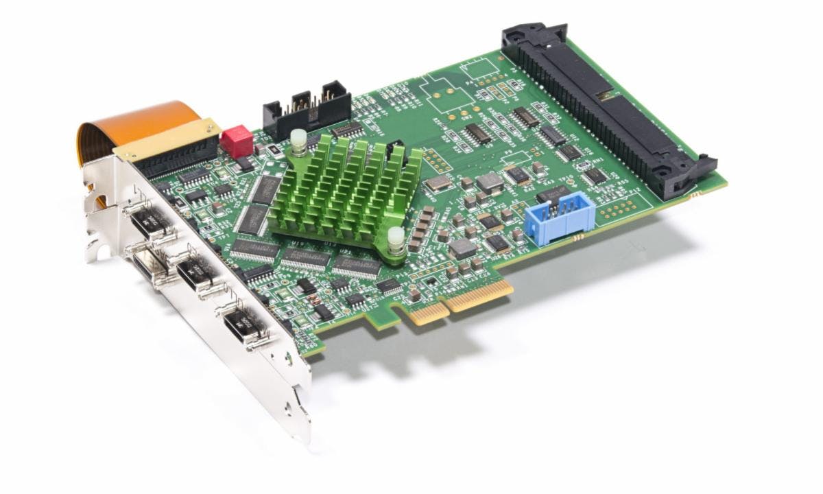 In the ground test setup, the camera connected via Camera Link to a BitFlow frame grabber installed in a lab computer running LabVIEW software. This allowed image acquisition, display, saving of data, and configuration control including serial commands during heavy-ion irradiation. The setup also included remote monitoring of power and post-analysis.
