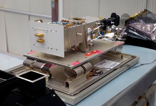 The Lyman Alpha Mapping Project (LAMP) spectrometer aboard the LRO (shown here in a pre-flight photo) uses a novel method to peer into the perpetual darkness of the moon's so-called permanently shadowed regions and 'see' the lunar surface using the ultraviolet light from nearby space and stars.