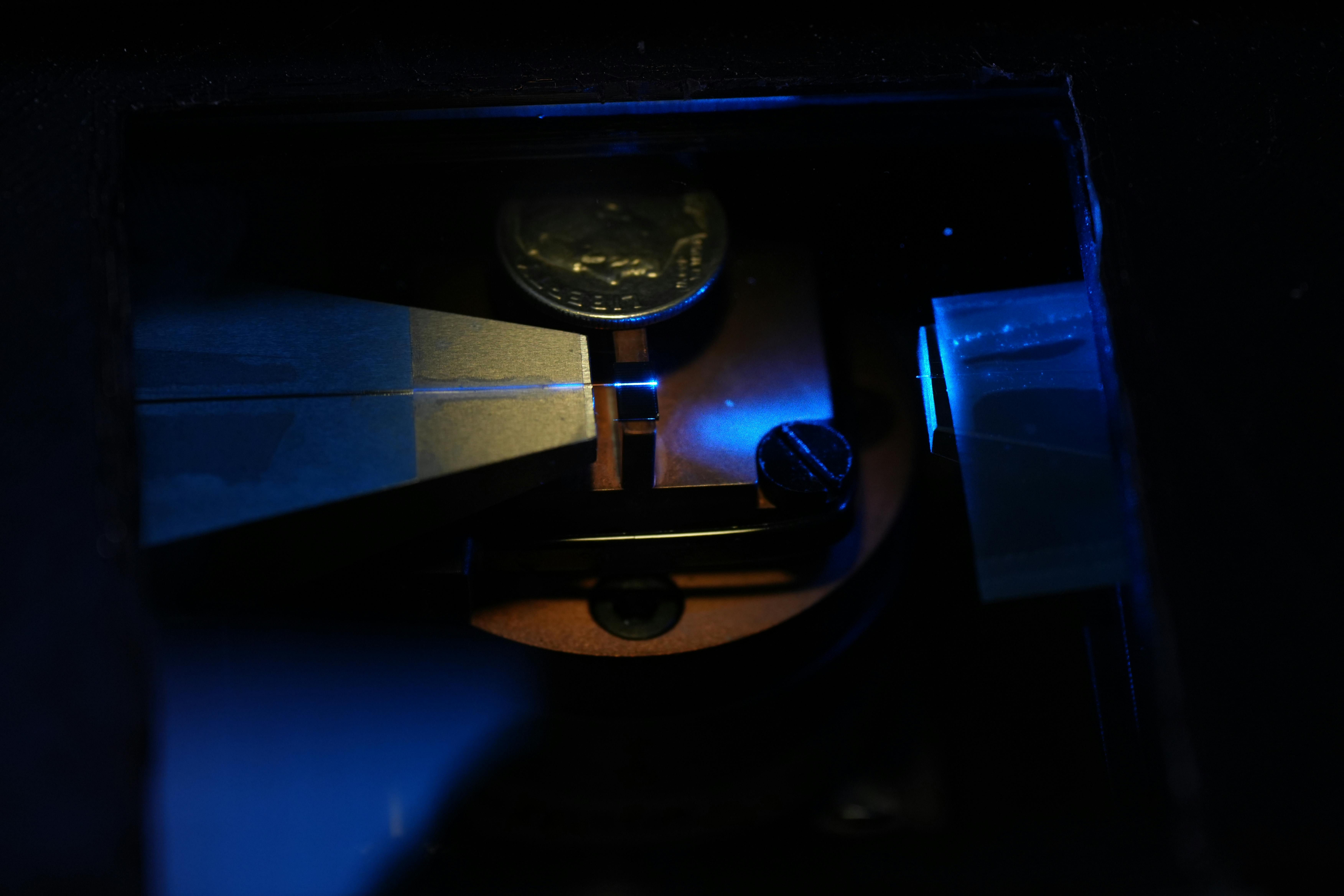 Shot of the team&rsquo;s chip glowing blue.