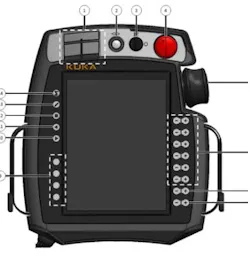 KUKA smartPAD with callouts: 6D mouse, tactile bumps on key buttons, hard triggers KUKA smartPAD with callouts: 6D mouse, tactile bumps on key buttons, hard triggers