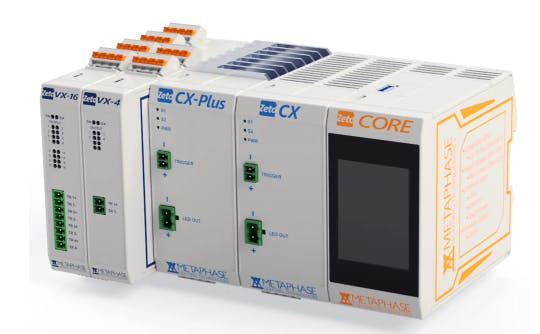 Metaphase&rsquo;s new Zeto lighting controller platform, anchored around the Zeto Core, a central hub that acts as the brain of the system. The Zeto Core &mdash; a touchscreen-equipped hub that interfaces with up to 16 expansion units &mdash; supports any combination of current-controlled LED drivers and 0&ndash;10 V digital dimmers on a single bus, enabling seamless control of up to 256 lights. The Zeto platform significantly streamlines the installation, programming, and control of machine vision lighting systems on automated inspection lines. Learn more at www.metaphase-tech.com. Courtesy of Metaphase Lighting Technologies.