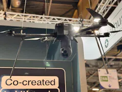 3D-printed plastic prototype of a payload mounted on a real-size drone, Eurosatory 2026 (Source: Tactical Photonics) 3D-printed plastic prototype of a payload mounted on a real-size drone, Eurosatory 2026 (Source: Tactical Photonics)