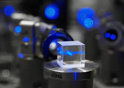 To build a quantum sensor, light must be prepared in a carefully controlled state where its frequency, polarization, and intensity are well controlled. The polarization of blue light is altered before it’s used to cool the atoms to near absolute zero.