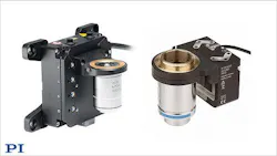 PI objective focusing stages: voice coil (left) for long travel to 7mm; piezo (right) for compact size and fast response with travel ranges to 800µm.