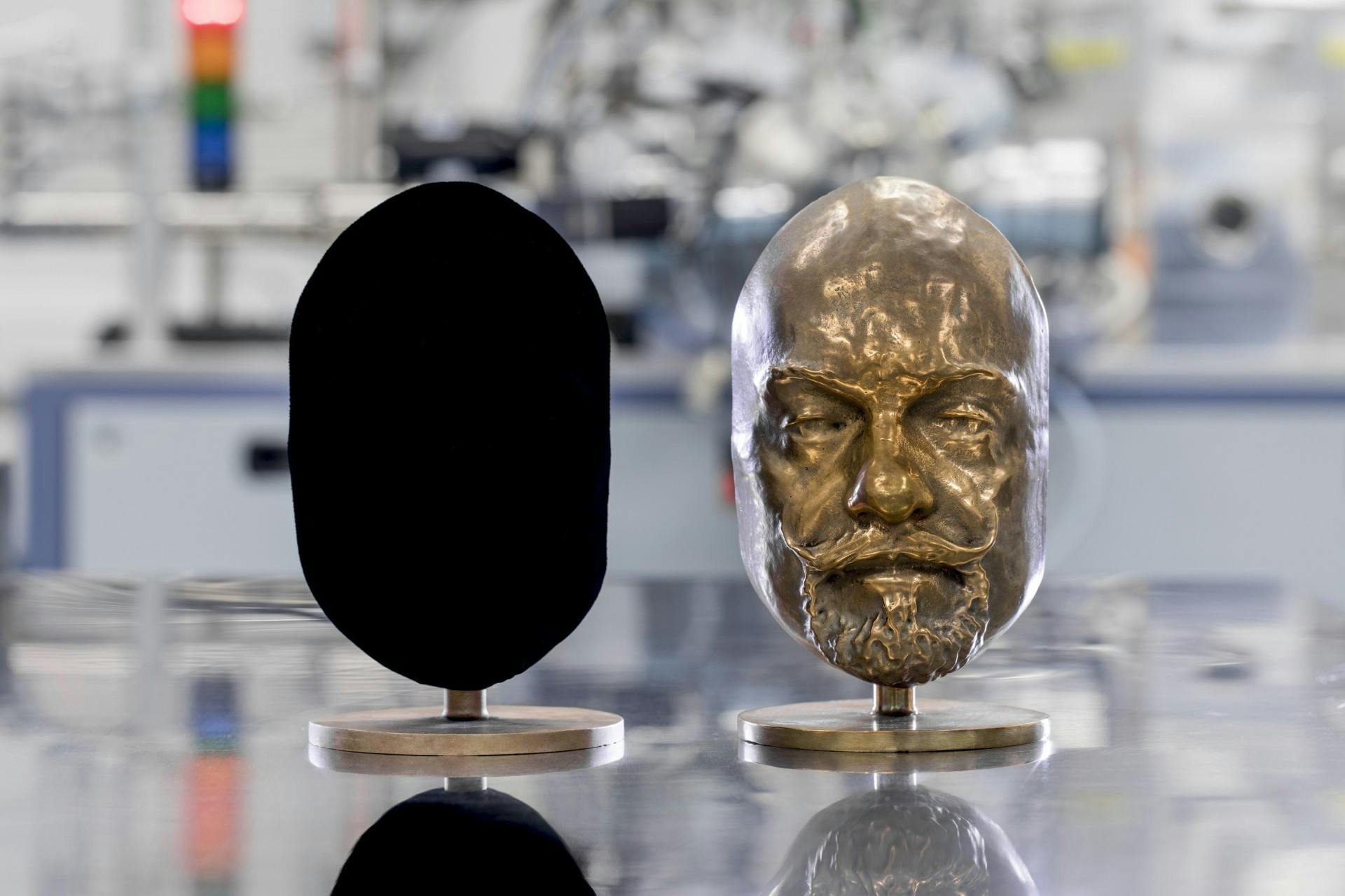 Two identical bronze casts&mdash;one is coated with Vantablack 310.