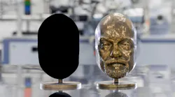 Two identical bronze casts—one is coated with Vantablack 310.