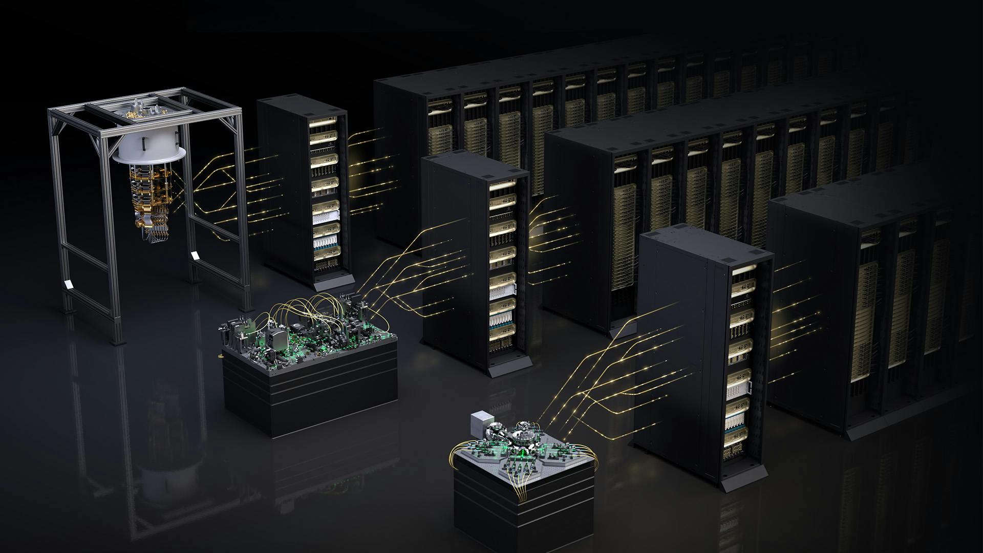Artist rendering of quantum GPU-supercomputing, with integration via Nvidia NVQLink.