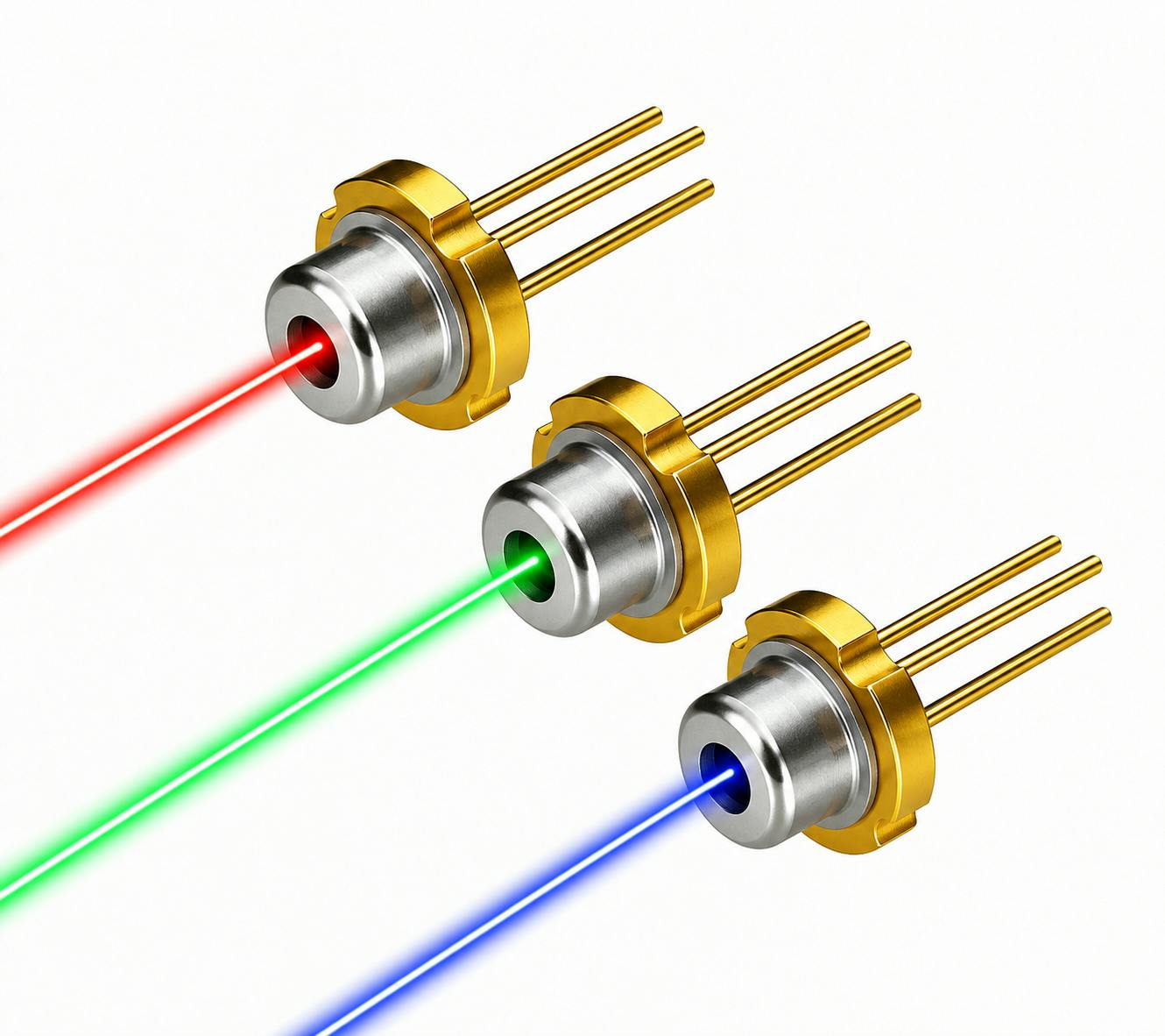 RGB laser diodes emitting red, green, and blue laser beams.