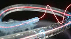 An artist’s impression of a frozen optical fiber core within a glass capillary that efficiently guides and couples light and sound waves.